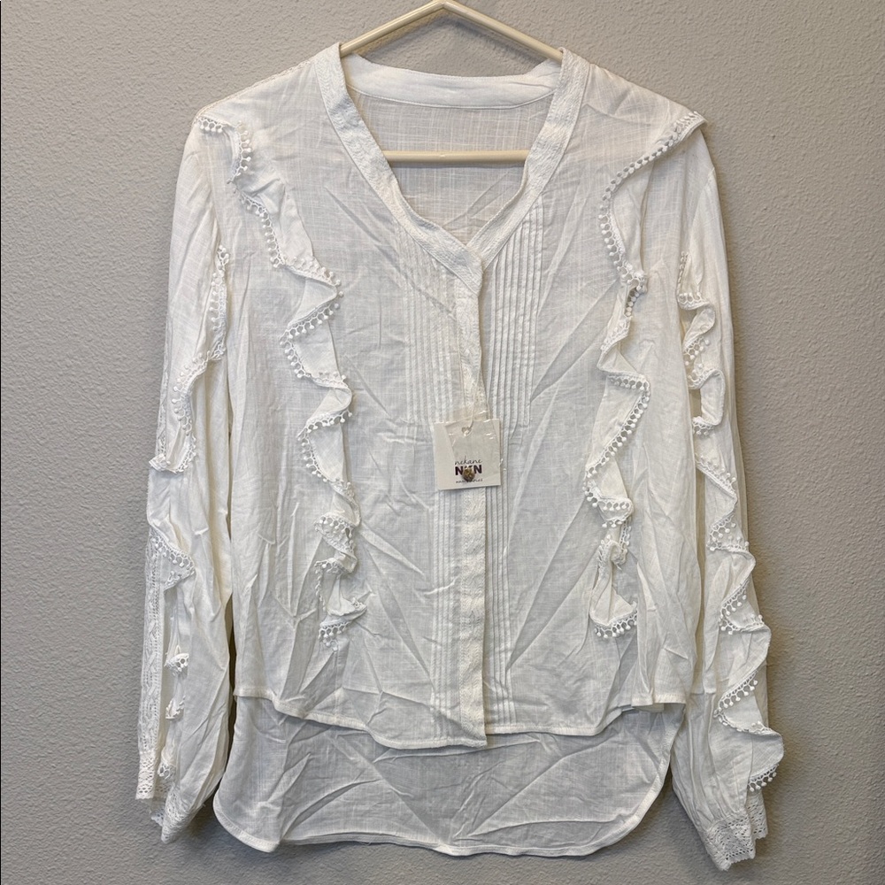 NWT NKN Nekane Ivory ruffle & lace blouse - small (oversized) - $125 MSRP